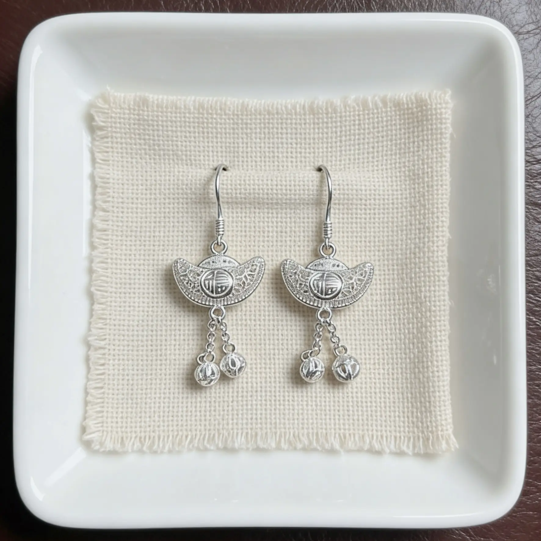 足银耳饰 足银元宝福字气质防过敏民族风耳环时尚百搭