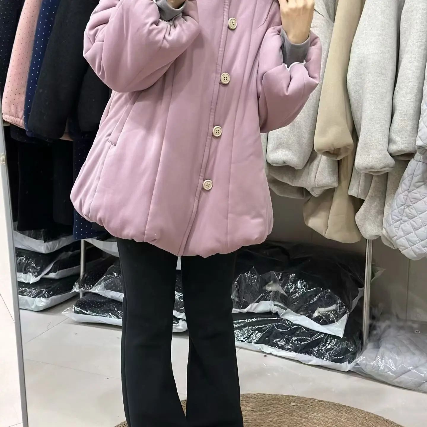 冬季三层加厚新疆棉花花苞领蕾丝款女士可外穿家居服单上衣