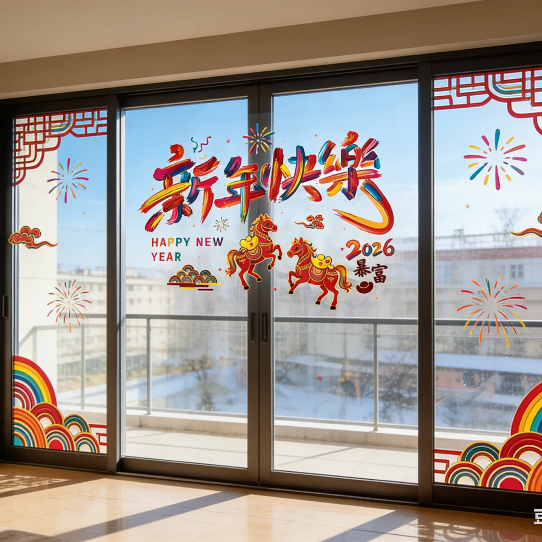 马年春节新款静电贴橱窗玻璃装饰用品