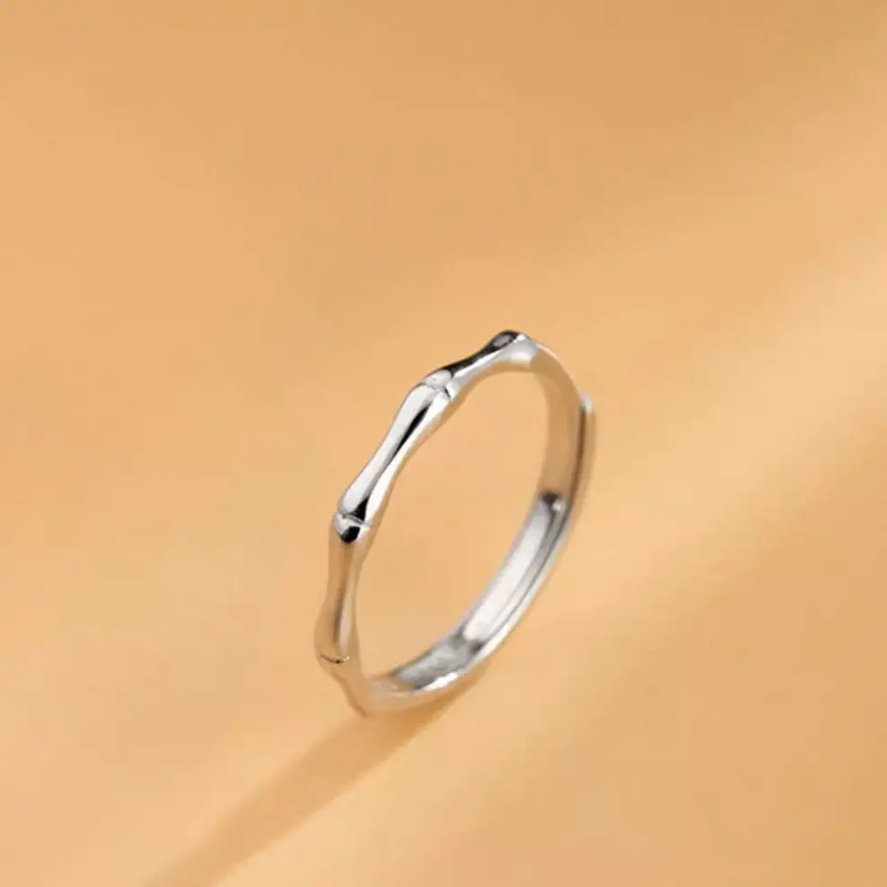 足银戒指 竹节开口可调节足银青梅竹马情侣对戒小众时尚轻奢高级