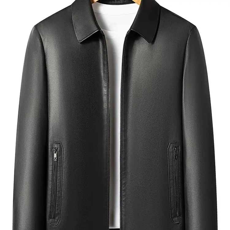 2585秋冬翻领商务加绒海宁高端绵羊皮夹克拉链口袋 