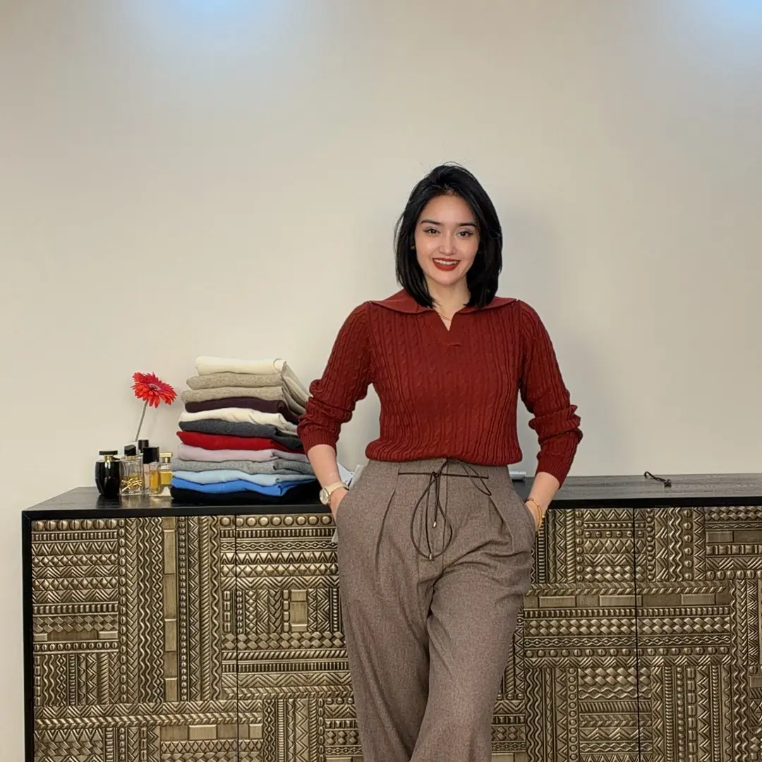 羊毛拉绒宽松垂感百搭显瘦高腰透气针织阔腿裤