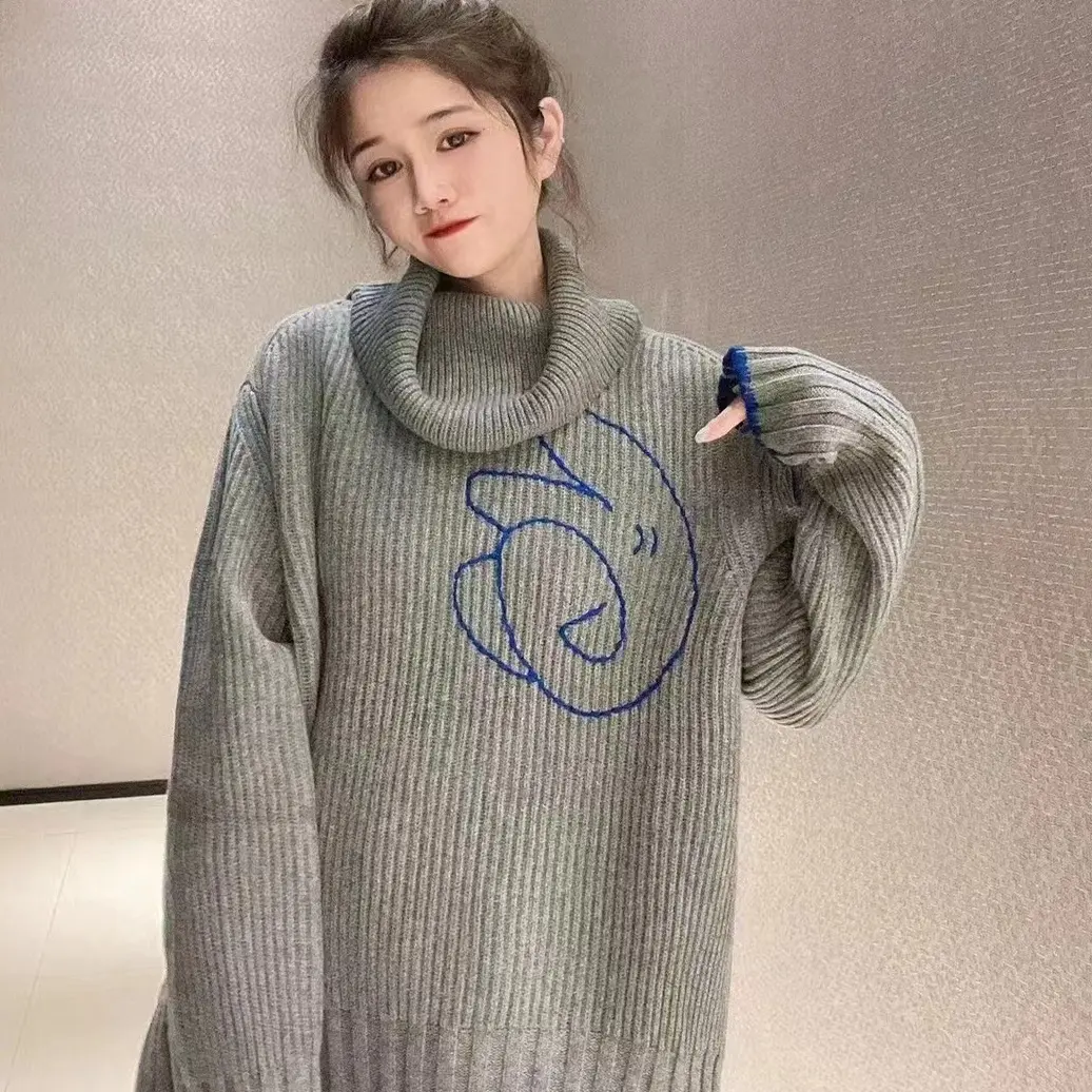 新款长袖深呼吸兔兔加厚连帽宽松针织衫秋冬百搭气质毛衫1399596