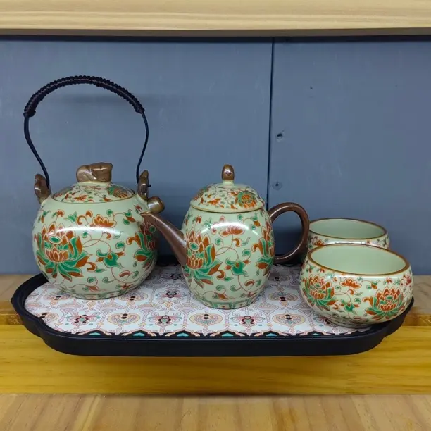 提梁缠枝莲单壶开片陶瓷大容量茶壶功夫家用复古