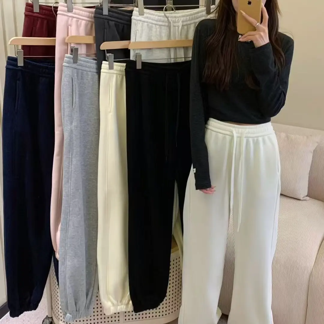 新款女款高腰收口百搭束脚灰色加绒运动卫裤