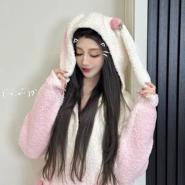 【富睡大小姐—211-限直播间拍】小众设计冬季半边绒草莓