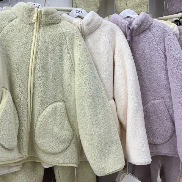 冬季珊瑚绒立领加厚加绒保暖可外穿纯色拉链家居服睡衣套装