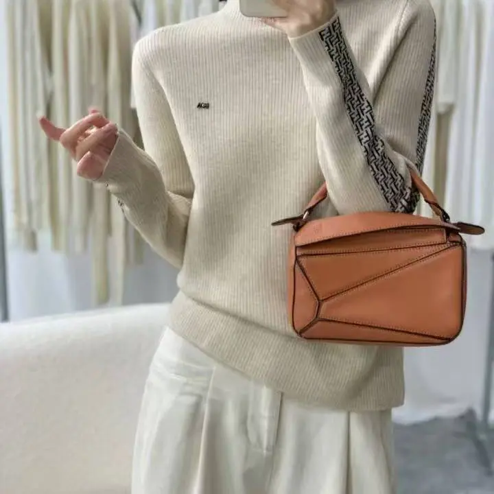 女半高领加绒加厚毛针织衫紫色落肩袖套头保暖打底衫秋冬