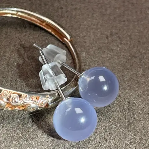 天然蓝玛瑙耳钉冰透感设计简约甜美耳饰