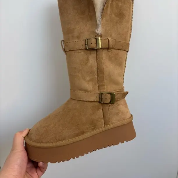 长筒厚底雪地靴女冬季加绒加厚增高防滑百搭翻边两穿保暖棉靴女鞋