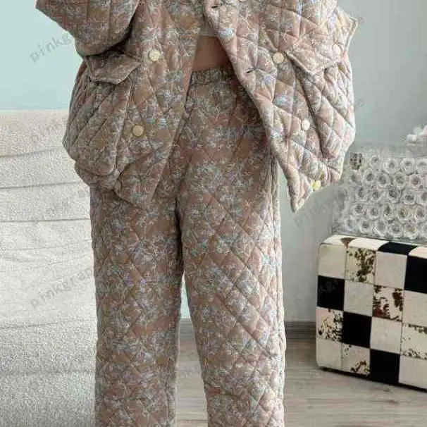 复古简约三层夹棉加厚冬季保暖可外穿女士睡衣家居服套
