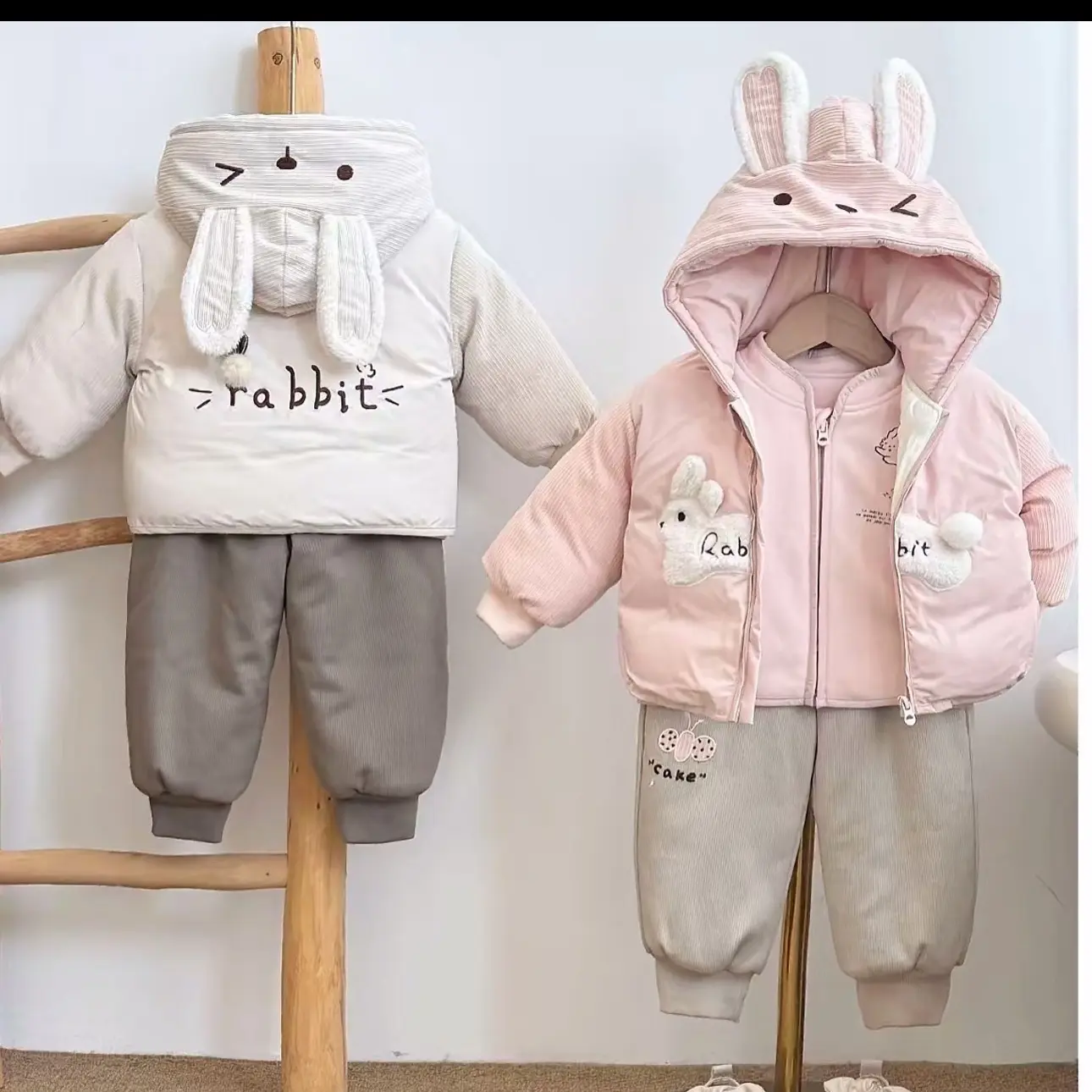 马克贝瑞女宝冬季加厚保暖长袖棉服加厚套装幼儿外出秋冬装