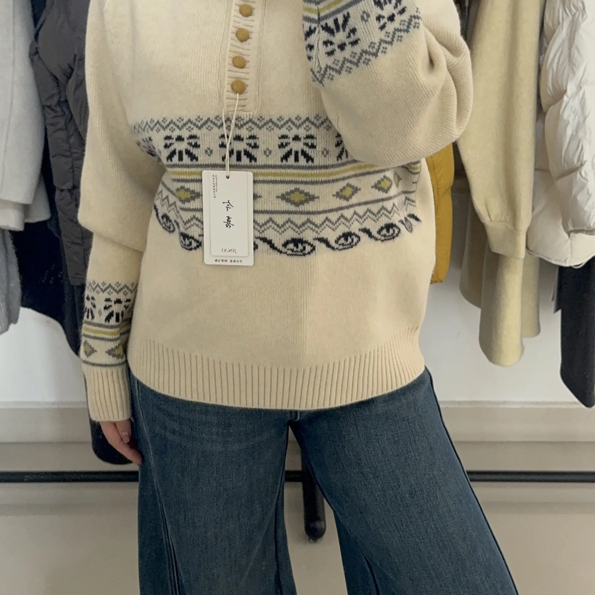 复古半高领提花针织衫秋冬新款韩系温柔气质宽松百搭内搭上衣女