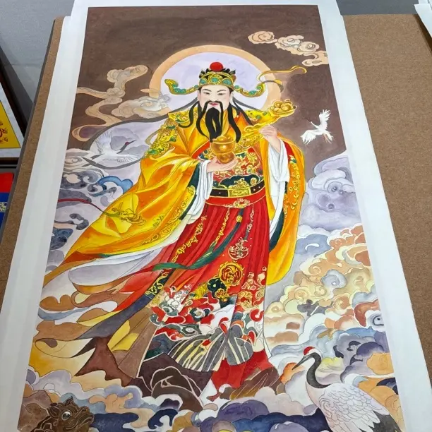 精品工笔国画文财神作品65*130