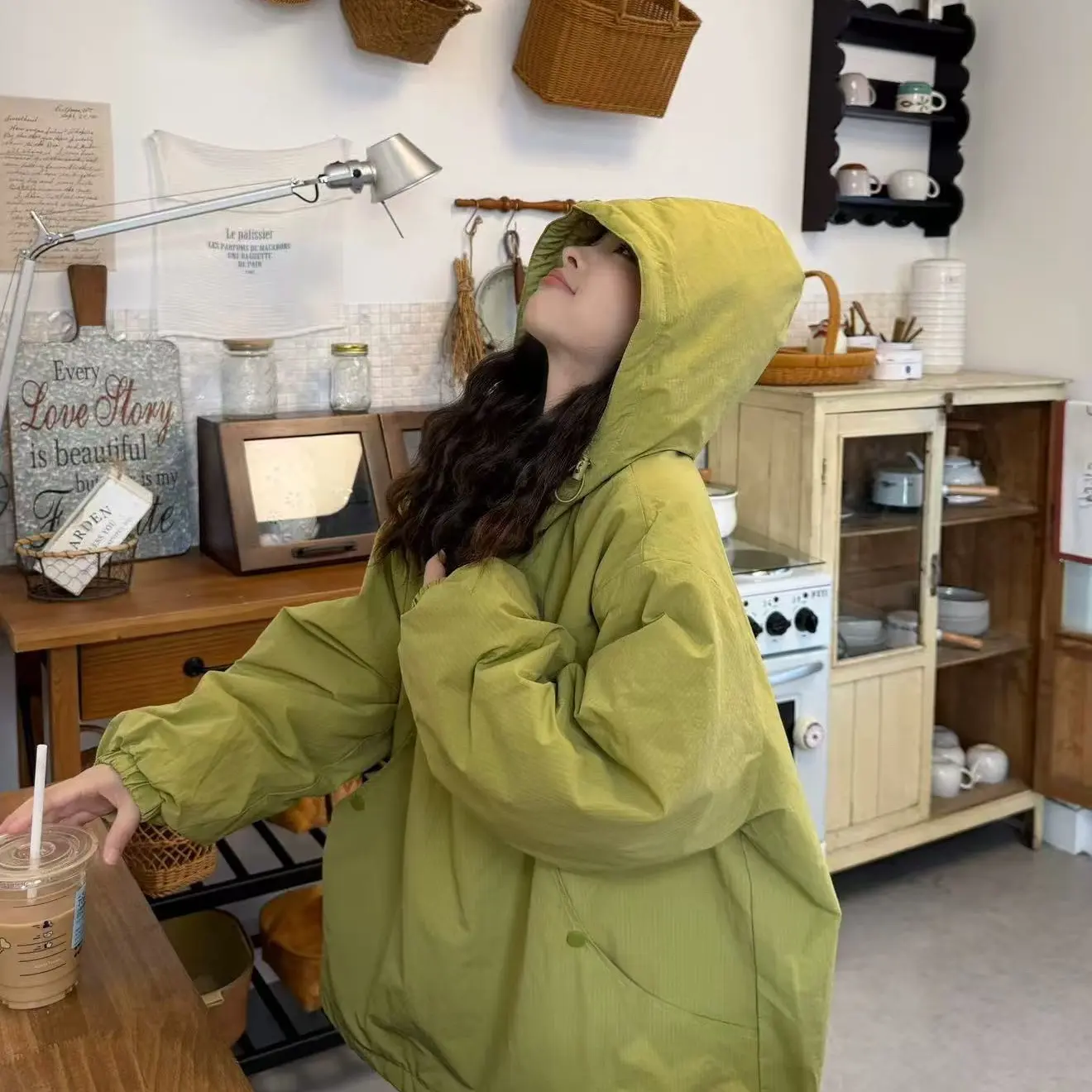 大码女装冬季胖韩版百搭夹棉加厚宽松连帽卫衣休闲防风外套MM