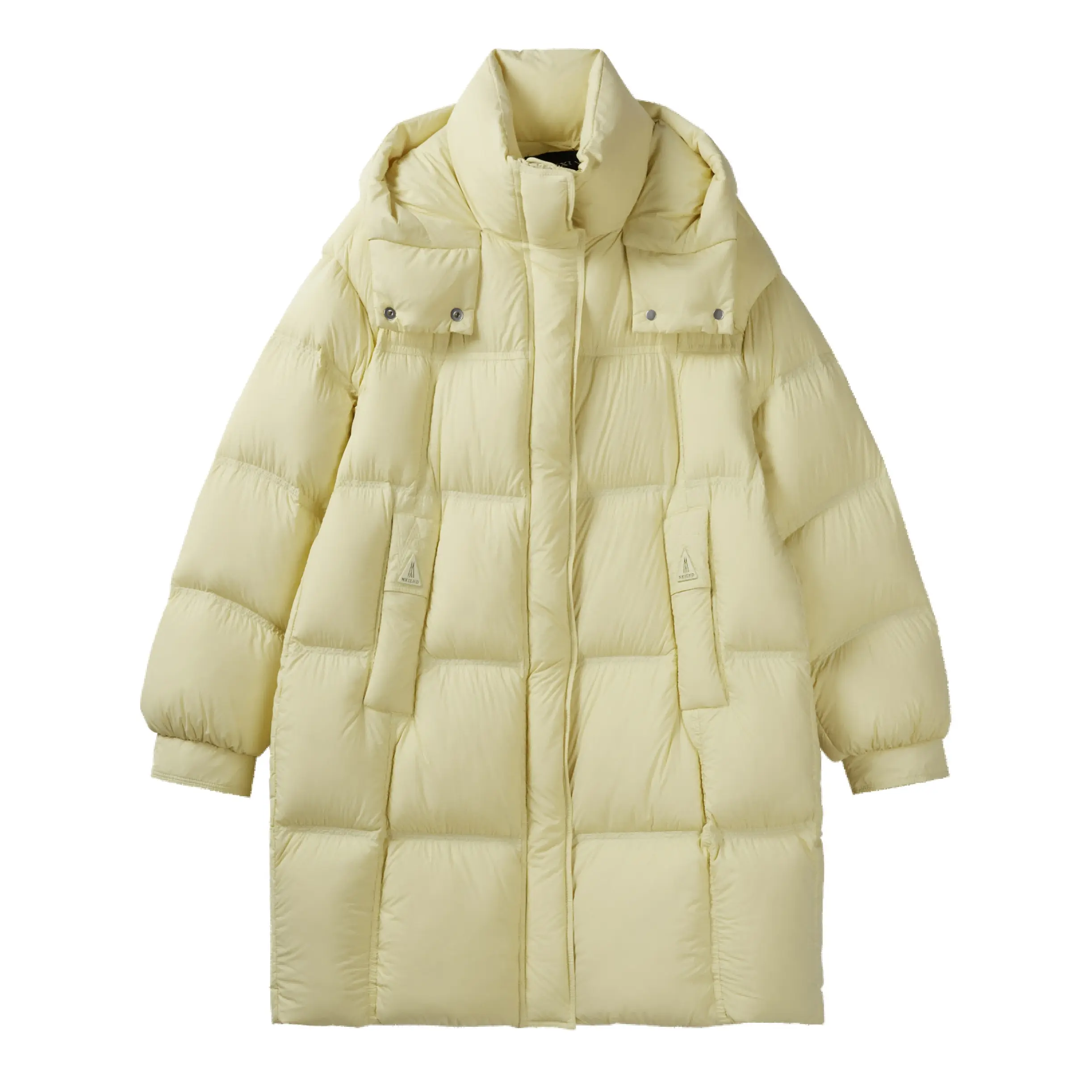 冬季新款中长款泡芙保暖连帽磁吸扣鸭绒