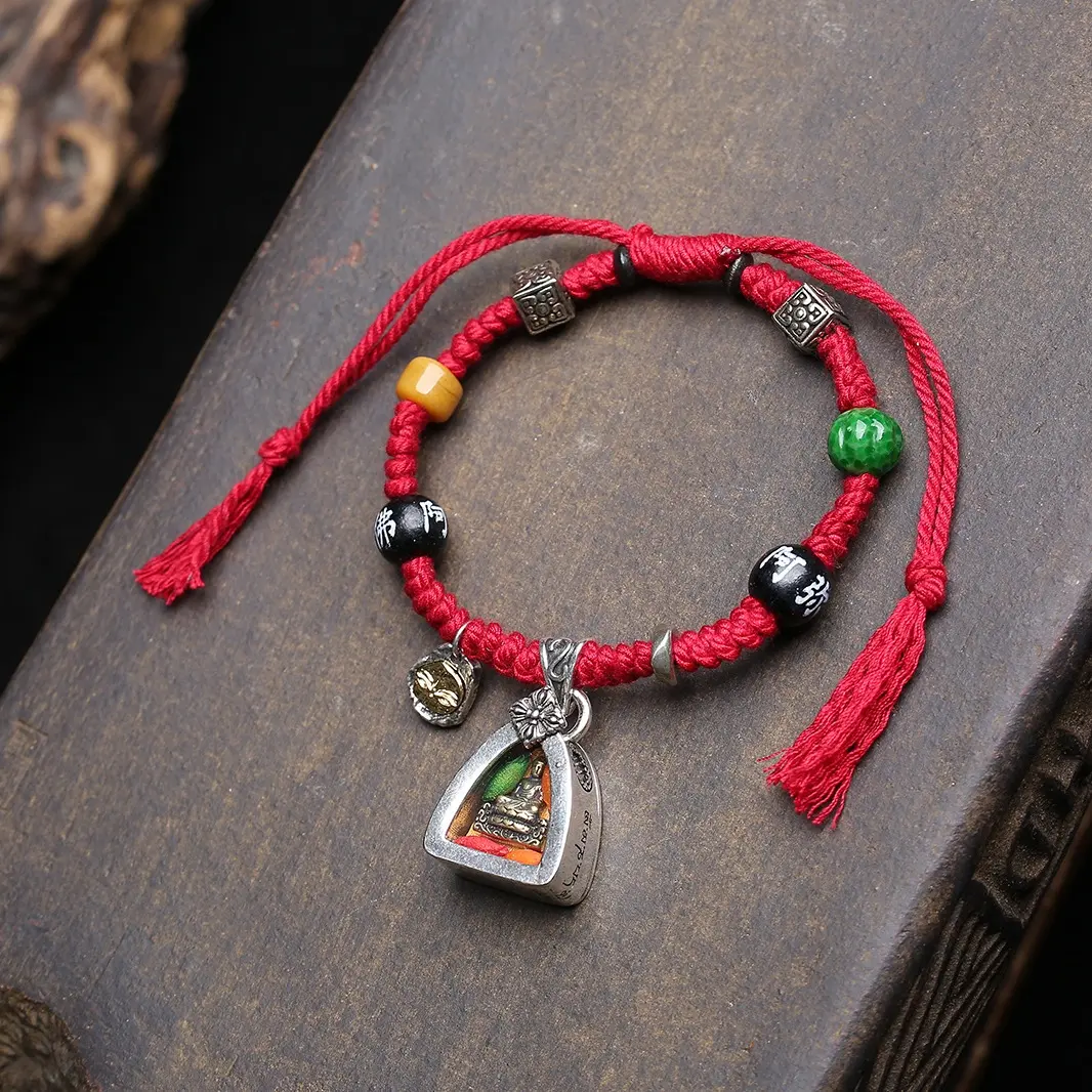 铜合金布艺手链 铜合金手工编绳 藏式风格多宝手绳