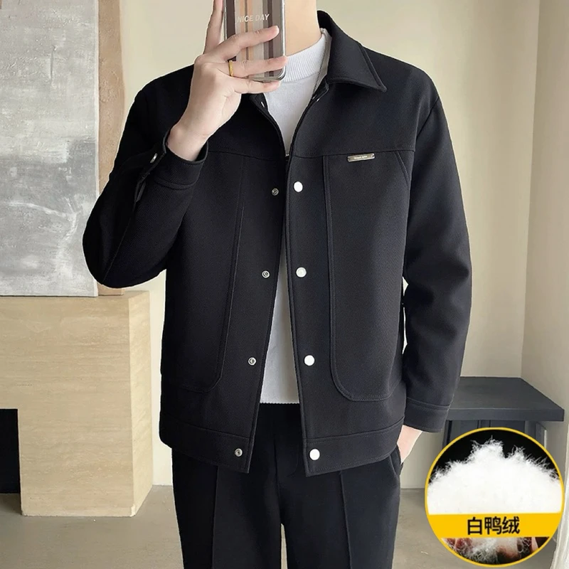 男士羽绒服轻奢高品质2025冬季纯色简约商务休闲百搭羽绒夹克外套