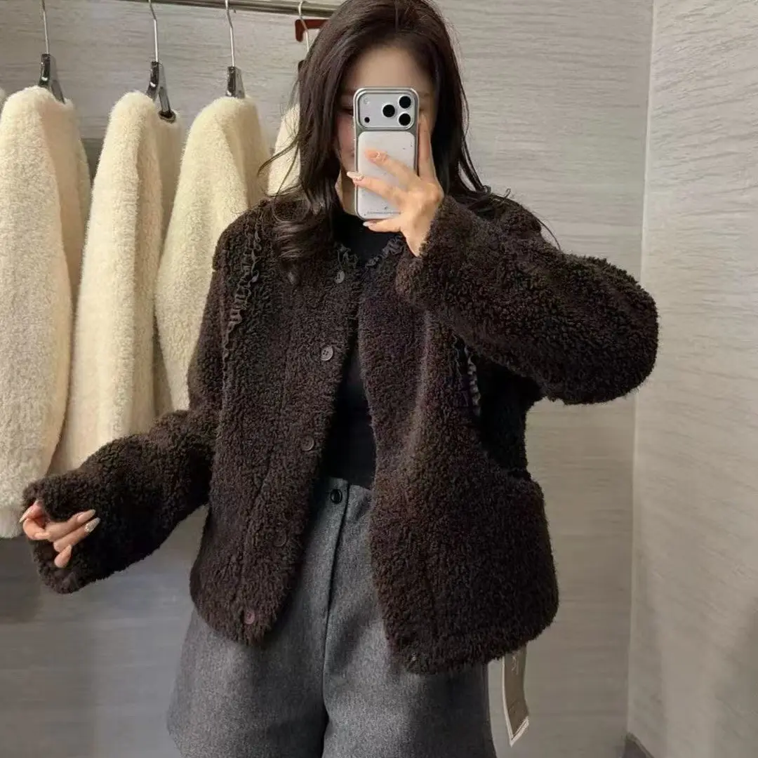 冬季新款加绒加厚皮毛一体时尚短外套