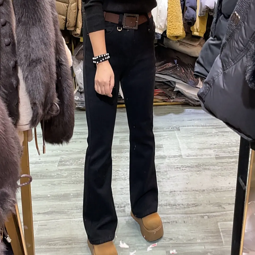 冬季加绒牛仔喇叭裤高腰显瘦百搭女裤时尚休闲筒喇裤