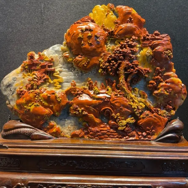 寿山石原石雕刻中式山水摆件家居装饰观赏工艺品