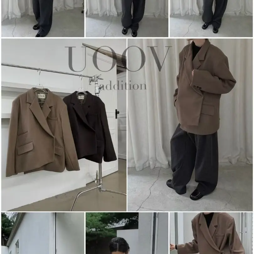 韩国设计师款西装领双排扣气质宽松百搭西装外套（不退不换）