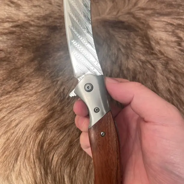 大马士革钢 纯手工锻打 开刃 水果刀户外露营刀 锋利