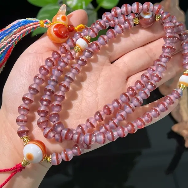 108颗佛珠圆珠红沙线发丝玛瑙精品