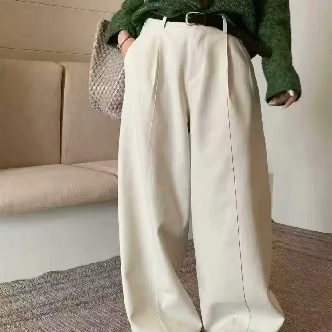 【娜娜高定]Y1685款秋冬加绒高腰显瘦休闲阔腿裤直筒设计气质长裤