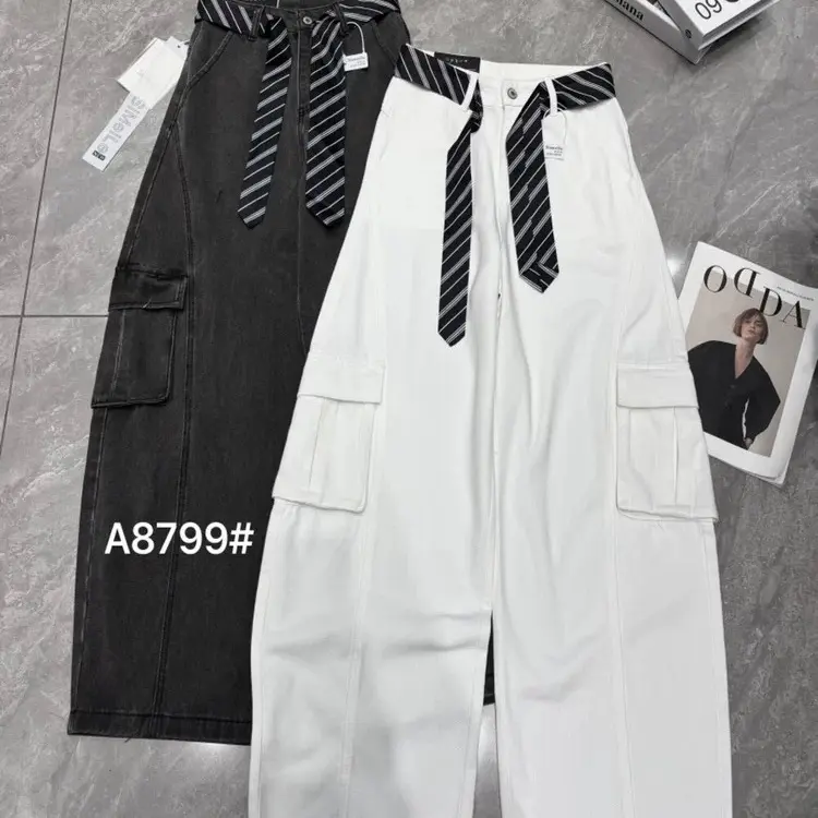 8897款高腰弯刀牛仔裤 配腰带 男女同款