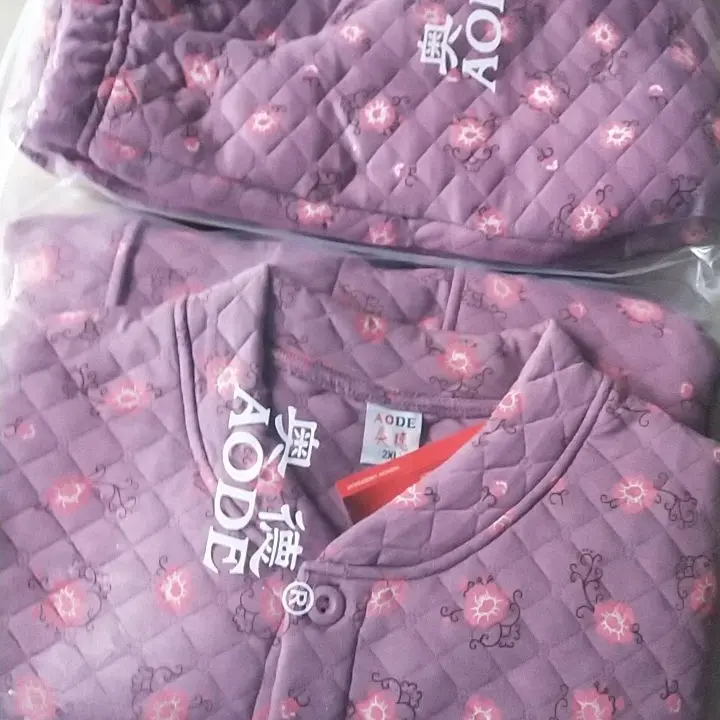 中老年人女士纯棉三层加厚保暖开衫对襟长袖家居睡衣套装