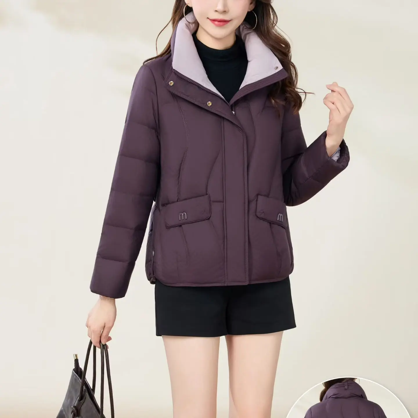 中老年女士冬季加厚长款白鸭绒时尚羽绒服