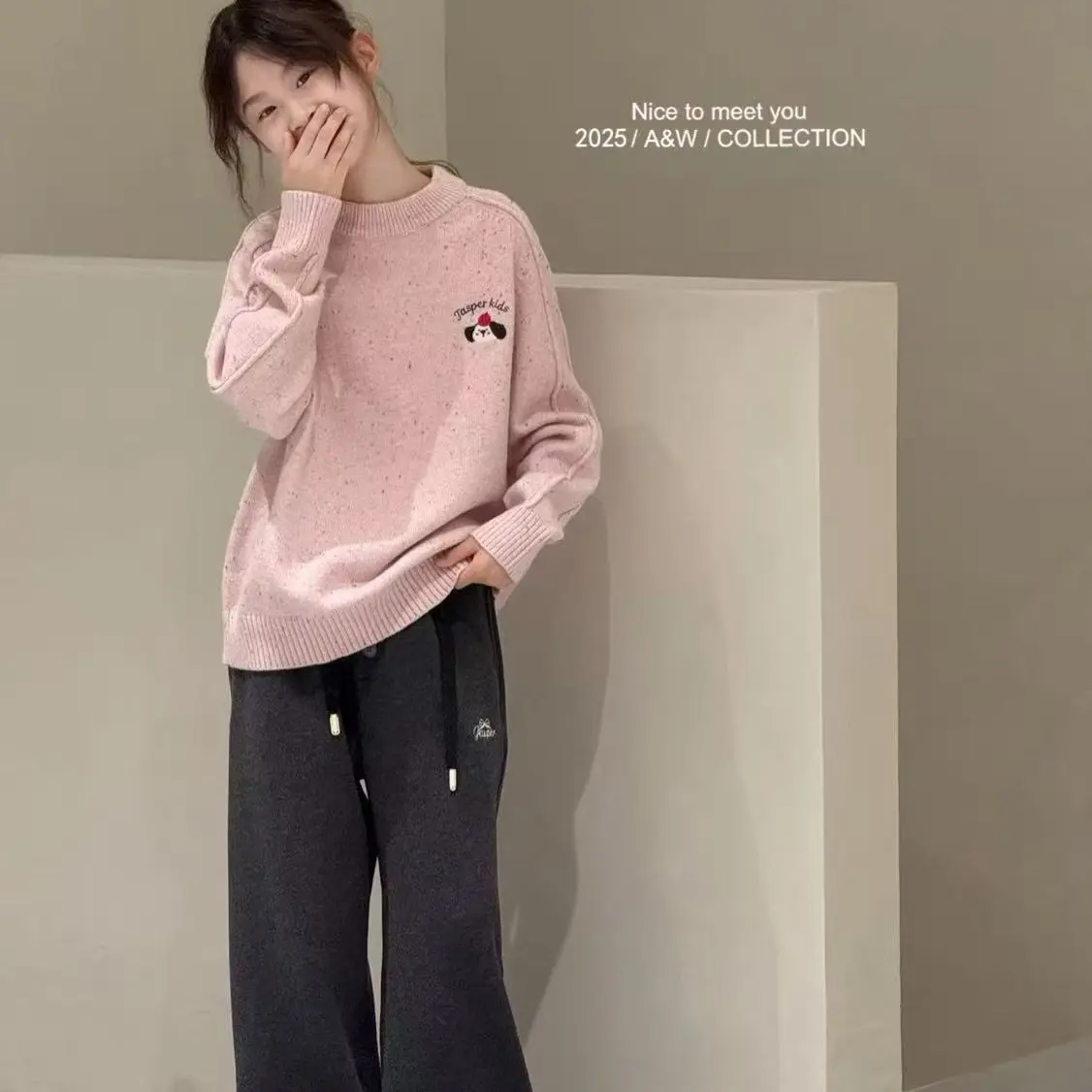 【小贵族】冬季新款彩线刺绣小狗风保暖针织毛衣