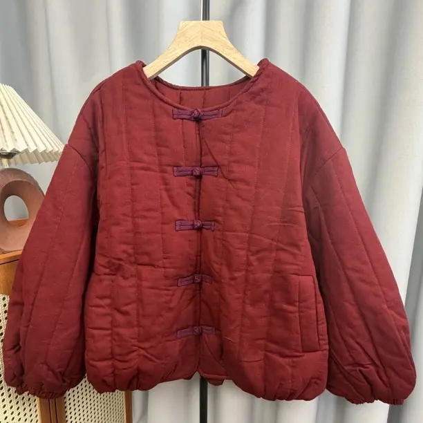 冬季棉麻盘扣加厚保暖宽松百搭女棉衣外套