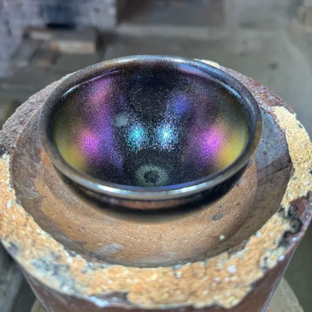 建窑建盏 彩麒麟 茶盏主人杯 电烧