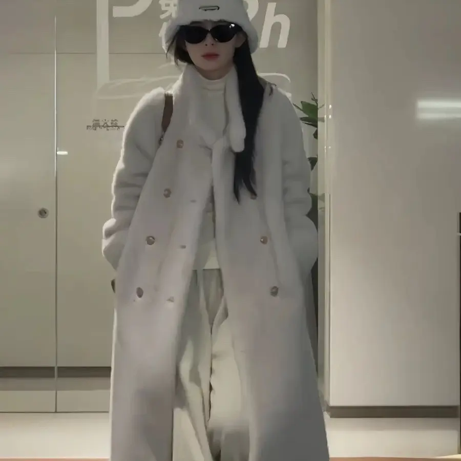 冬新款小立领环保毛毛外套加厚千金风长款大衣