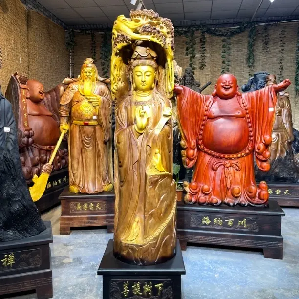 香樟木菩提树下观音像落地摆件适用于公司客厅