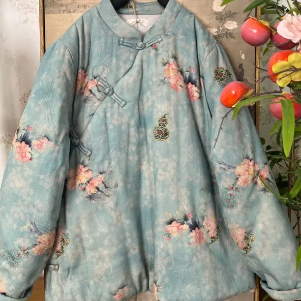 新中式复古国风新疆棉立领正肩侧开加厚冬季保暖棉服外套