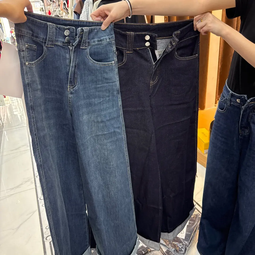 5223韩版高腰阔腿牛仔裤女秋冬季加绒显瘦直筒厚绒保暖百搭长裤