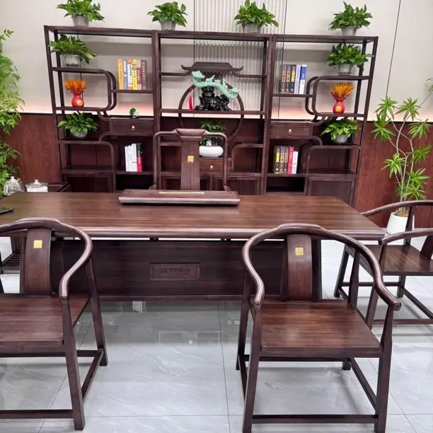 《云锦》新中式乌金木大板茶桌一桌多用