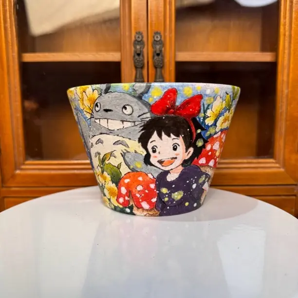 透气多肉植物手工手绘陶瓷花盆口径10外高8