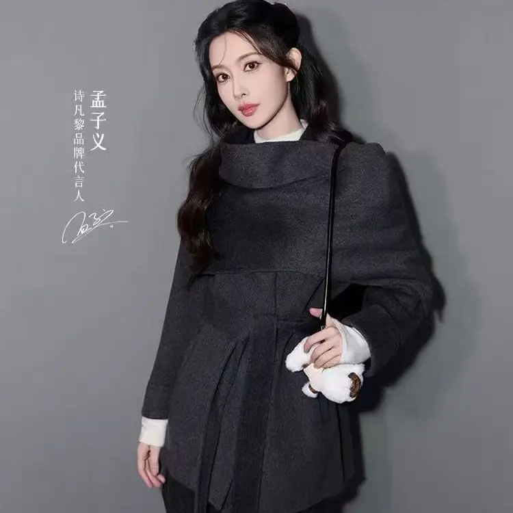 冬季新款韩系千金氛围双面斗篷披肩显瘦小个子毛呢外套女