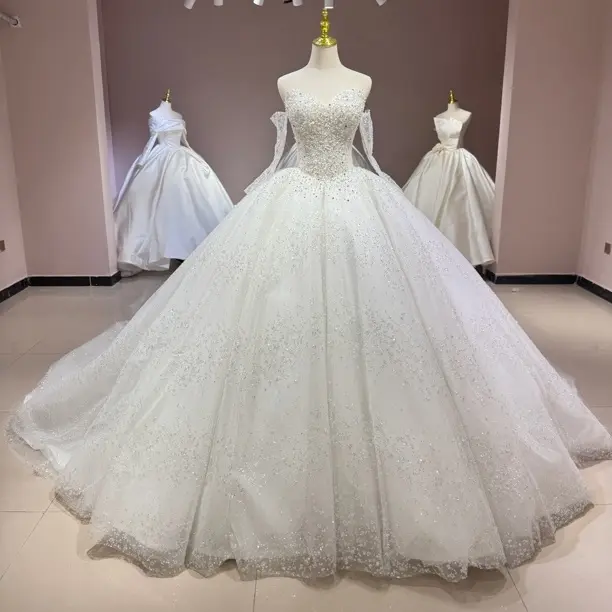 蕾丝织梦结婚婚纱高级甜美抹胸公主缎面质感长袖小个子森系