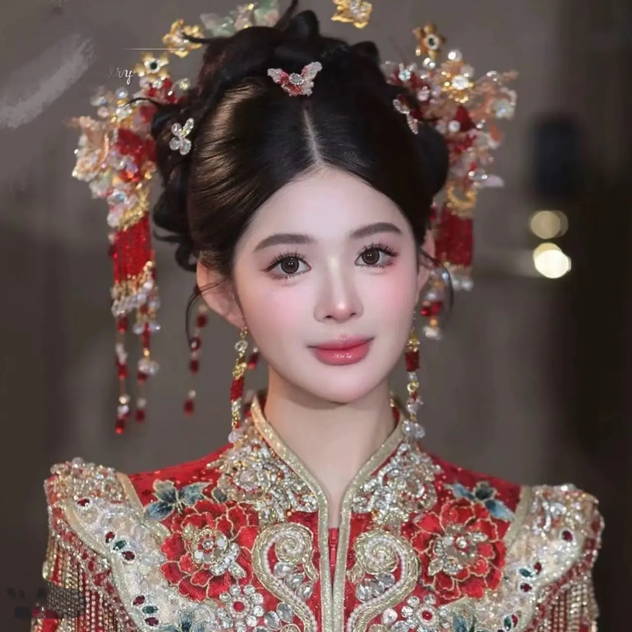 新中式红金色流苏步摇新娘结婚秀禾双后驱1890