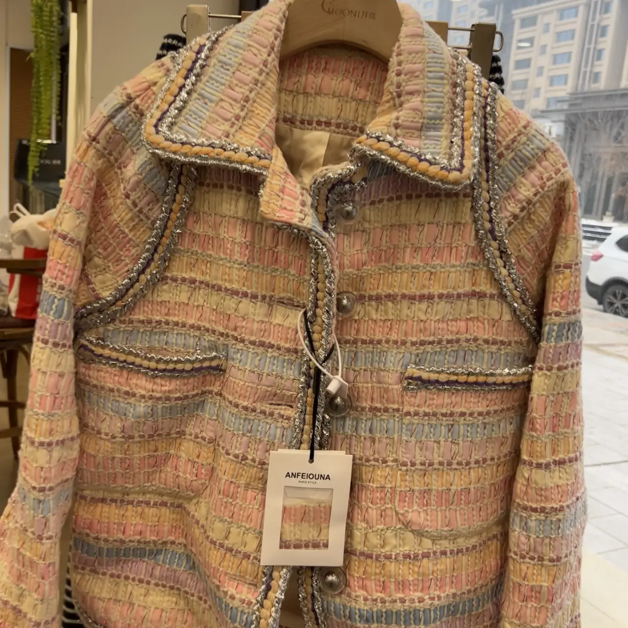 鎏金光粉霞粗花呢小香风千金气质外套