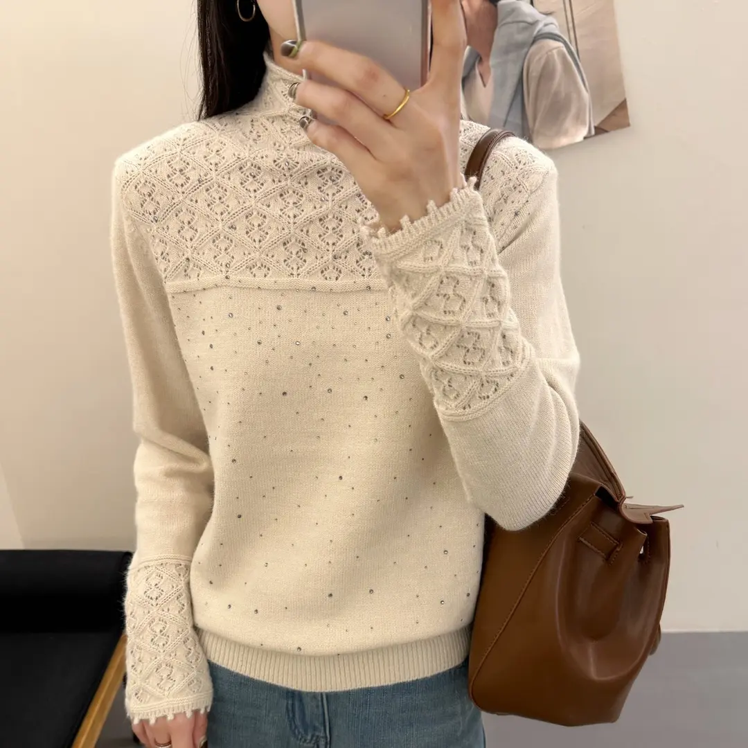 【萱萱精选】冬季新款镂空勾花设计洋气百搭毛衣