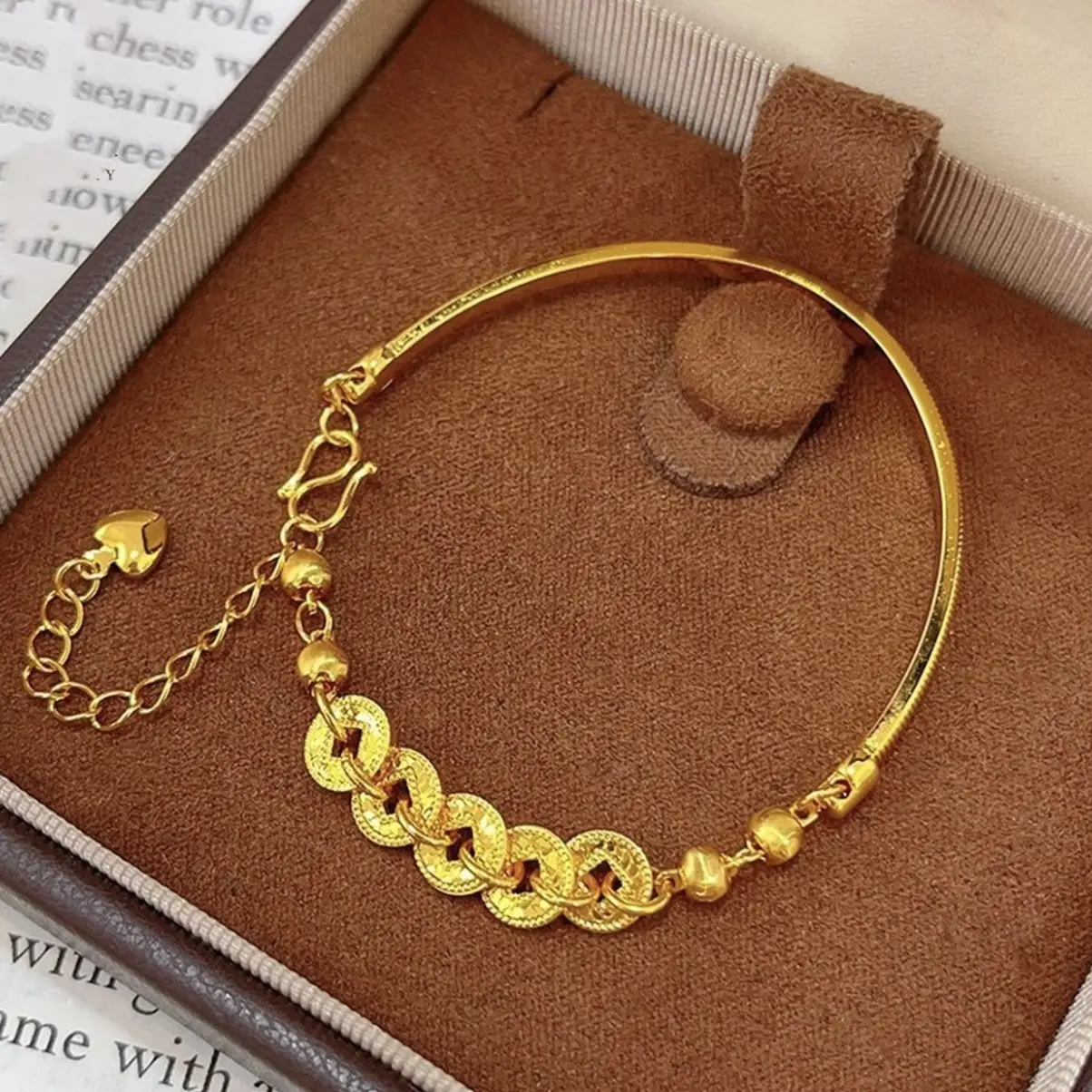 合金手镯 手链 碎冰冰五帝钱半镯手链新中式百搭钱币手链