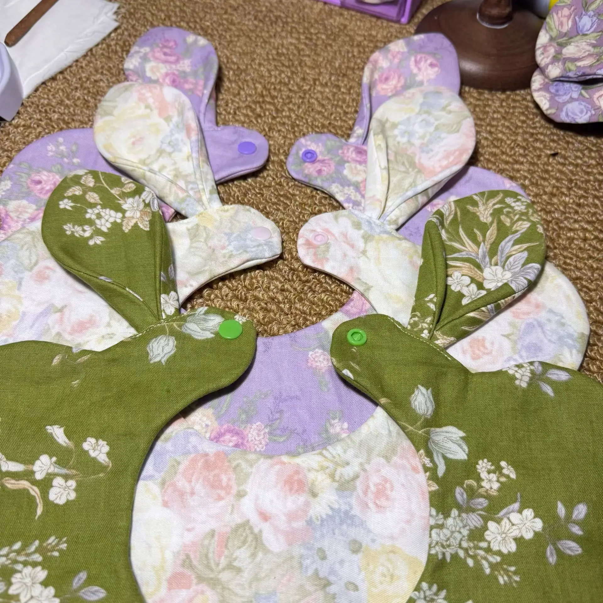 直播间过款扣号 兔耳朵款婴儿口水巾手工自制no退no换