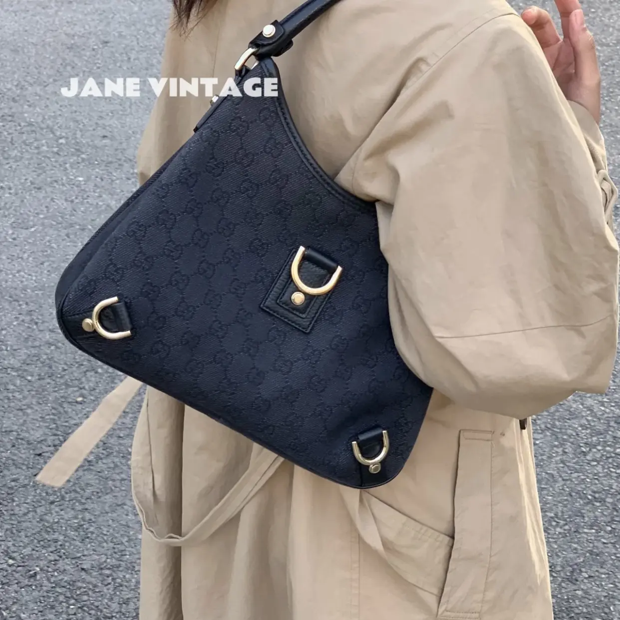 95新 GUCCI/古驰 Gucci黑色老花腋下包