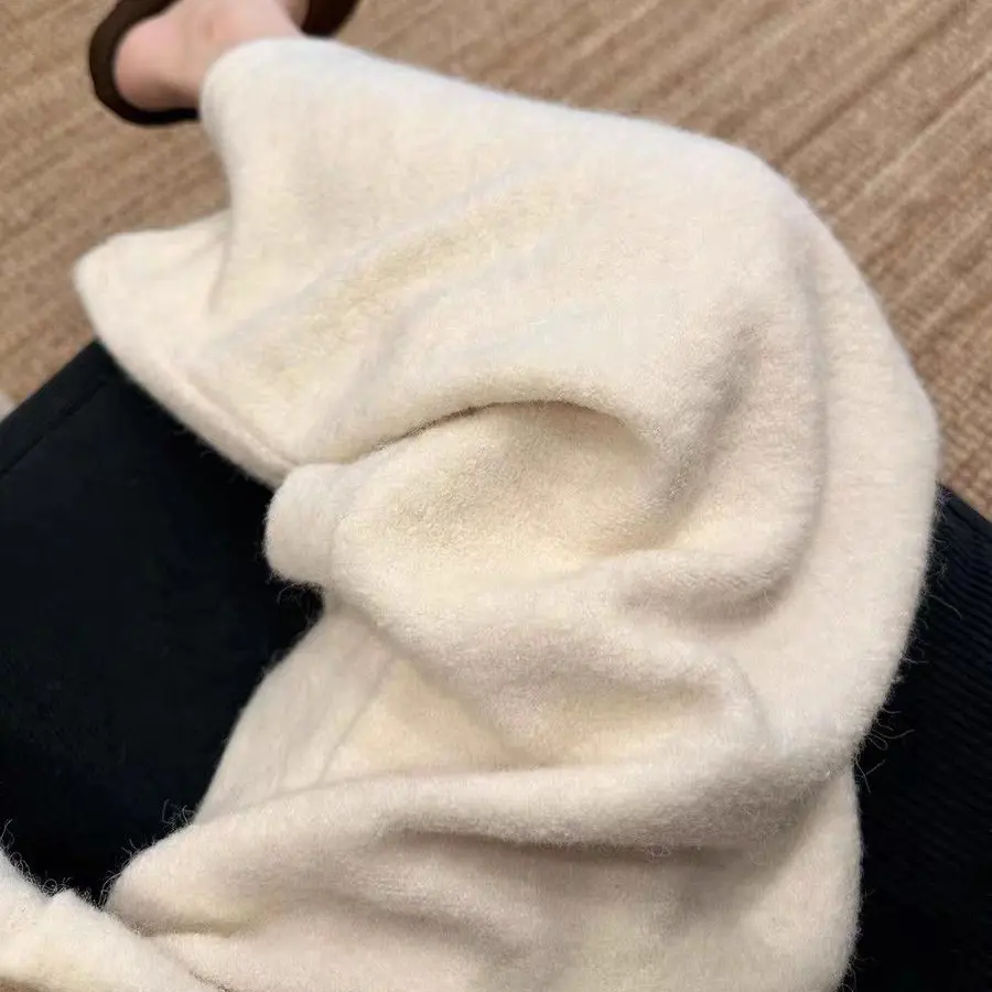 大码胖MM米白色慵懒风秋冬加绒阔腿裤女宽松显瘦休闲直筒裤加厚